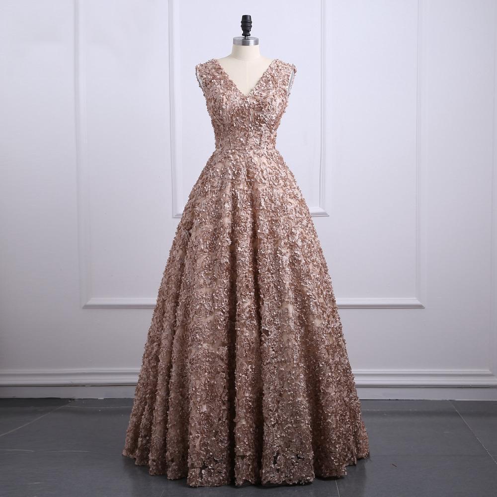 Brown Lace V Neckline A line Long Evening Prom Dresses, Popular Cheap Long Party Prom Dresses, 17243