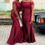 Burgund Off Shoulder Mermaid Long Cheap Bridesmaid Dresses Online, WG263