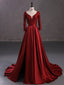 Burgundy A-line High Slit Long Sleeves Cheap Prom Dresses Online,12862