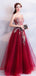 Burgundy A-line Jewel Sleeveless Long Prom Dresses Online, Evening Dresses,12458