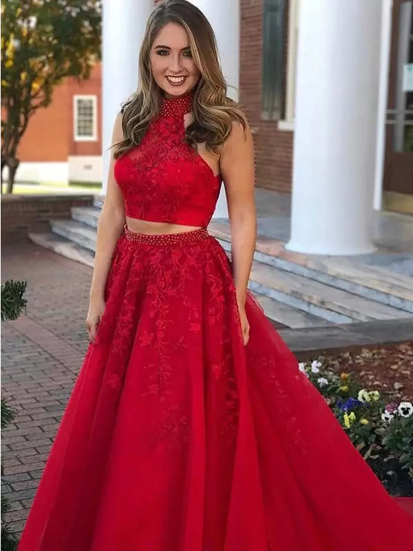 Burgundy A-line Two Pieces A-line Cheap Long Prom Dresses Online,12721