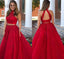 Burgundy A-line Two Pieces A-line Cheap Long Prom Dresses Online,12721
