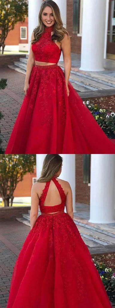 Burgundy A-line Two Pieces A-line Cheap Long Prom Dresses Online,12721