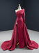 Burgundy Mermaid Long Sleeves One Shoulder High Slit Prom Dresses Online,Dance Dresses,12400