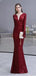 Burgundy Mermaid Long Sleeves V-neck Cheap Prom Dresses Online,12757