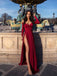 Burgundy Mermaid Long Sleeves V-neck High Slit Long Prom Dresses Online,12438