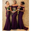 Burgundy Mermaid Off Shoulder Cheap Long Bridesmaid Dresses,WG1136