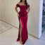 Burgundy Mermaid Off Shoulder Side Slit Cheap Long Bridesmaid Dresses,WG1380