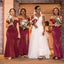 Burgundy Mermaid Off Shoulder Side Slit Cheap Long Bridesmaid Dresses,WG1436