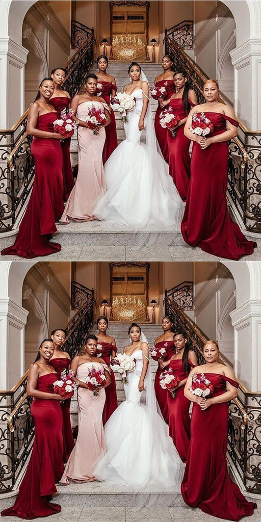 Burgundy Mermaid One Shoulder Cheap Long Bridesmaid Dresses Online,WG1034