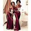 Burgundy Mermaid One Shoulder Cheap Long Bridesmaid Dresses,WG1237