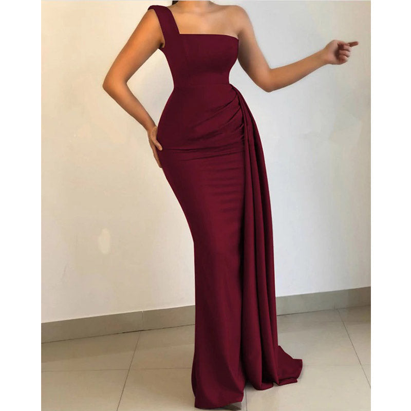 Burgundy Mermaid One Shoulder Cheap Long Bridesmaid Dresses,WG1250