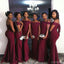 Burgundy Mermaid Sexy Floor Length Wedding Bridesmaid Dresses, WG332