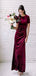 Burgundy Mermaid Short Sleeves Open Back Long Bridesmaid Dresses Online, WG964