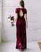 Burgundy Mermaid Short Sleeves Open Back Long Bridesmaid Dresses Online, WG964