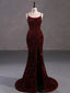 Burgundy Mermaid Spaghetti Straps Backless Cheap Prom Dresses,12863