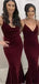 Burgundy Mermaid Spaghetti Straps Cheap Long Bridesmaid Dresses Online,WG1056