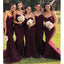 Burgundy Mermaid Spaghetti Straps Cheap Long Bridesmaid Dresses,WG1134