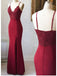 Burgundy Mermaid Spaghetti Straps Cheap Long Prom Dresses,12741