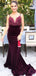 Burgundy Mermaid Spaghetti Straps V-neck Long Bridesmaid Dresses Online,WG980