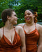 Burnt Orange Mermaid Halter High Slit Cheap Long Bridesmaid Dresses,WG1114
