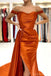 Burnt Orange Mermaid Off Shoulder High Slit Cheap Bridesmaid Dresses,WG1087