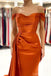 Burnt Orange Mermaid Off Shoulder High Slit Cheap Bridesmaid Dresses,WG1087