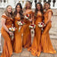 Burnt Orange Mermaid Off Shoulder Inexpensive Long Bridesmaid Dresses,WG1267