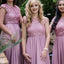Cap Sleeve Illusion Lace Pink Long Cheap Bridesmaid Dresses Online, WG258