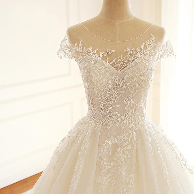 Cap Sleeve Scoop A-line Long Custom Cheap Wedding Bridal Dresses, WD297