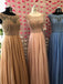 Cap Sleeve Scoop Neck Beaded Long Evening Prom Dresses, 17569