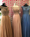 Cap Sleeve Scoop Neck Beaded Long Evening Prom Dresses, 17569