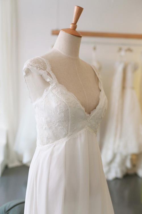 Cap Sleeve V Neck Casual Simple Beach Wedding Dresses, WD326
