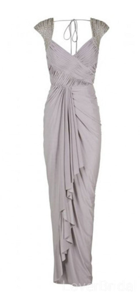 Cap Sleeves Backless Grey Chiffon Cheap Bridesmaid Dresses Online, WG605