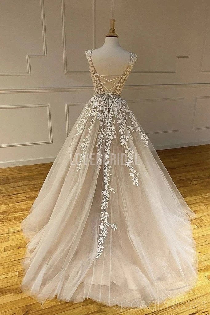 Cap Sleeves Lace Applique A-line Evening Prom Dresses, Evening Party Prom Dresses, 12274