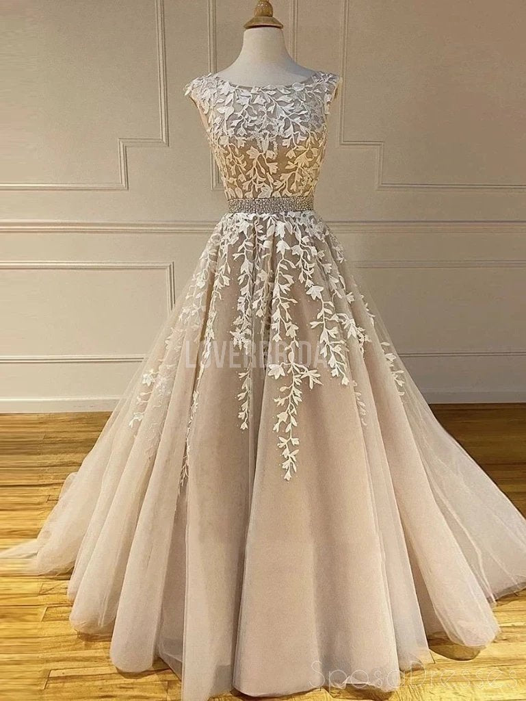 Cap Sleeves Lace Applique A-line Evening Prom Dresses, Evening Party Prom Dresses, 12274