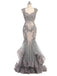 Cap Sleeves Lace Beaded Grey Mermaid Long Evening Prom Dresses, Cheap Sweet 16 Dresses, 18363