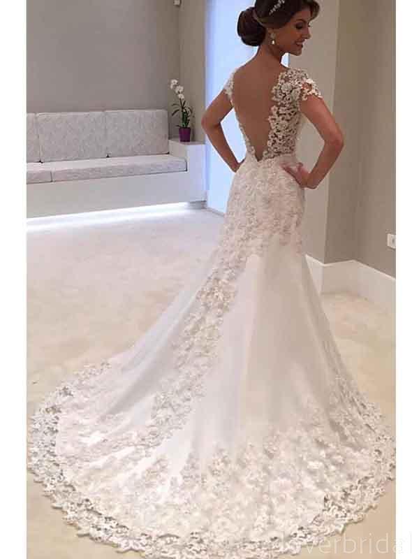 Cap Sleeves Lace Mermaid Wedding Dresses Online, Cheap Bridal Dresses, WD510