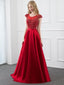 Cap Sleeves Red Beaded Long Evening Prom Dresses, Evening Party Prom Dresses, 12291