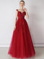 Cap Sleeves Red Beaded Sequin A-line Long Evening Prom Dresses, Evening Party Prom Dresses, 12326