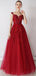 Cap Sleeves Red Beaded Sequin A-line Long Evening Prom Dresses, Evening Party Prom Dresses, 12326