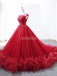 Cap Sleeves Ruffles Red Ball Gown Evening Prom Dresses, Evening Party Prom Dresses, 12265