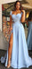 Cap Sleeves Side Slit Blue Sweetheart Long Evening Prom Dresses, Cheap Sweet 16 Dresses, 18382