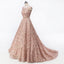 Cap Sleeves Soop Rose Gold Lace Long Evening Prom Dresses, Cheap Party Prom Dresses, 18612