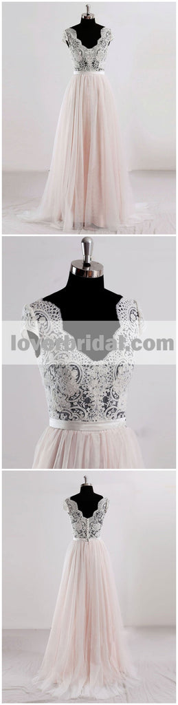 Cap Sleeves V Neck See Through A-line Cheap Wedding Dresses Online, WD342