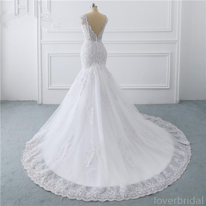 Cap Sleeves White Lace Wedding Dresses Online, Cheap Bridal Dresses, WD511