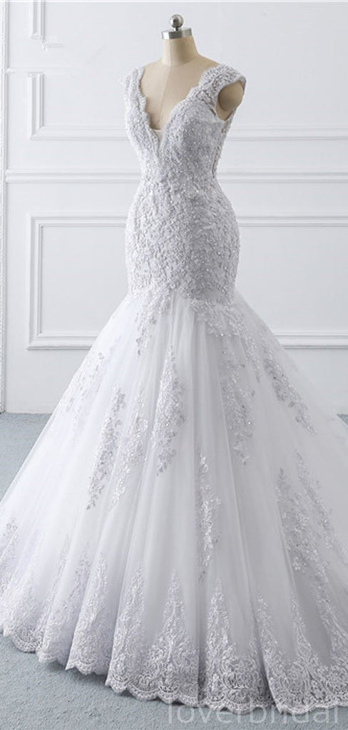 Cap Sleeves White Lace Wedding Dresses Online, Cheap Bridal Dresses, WD511