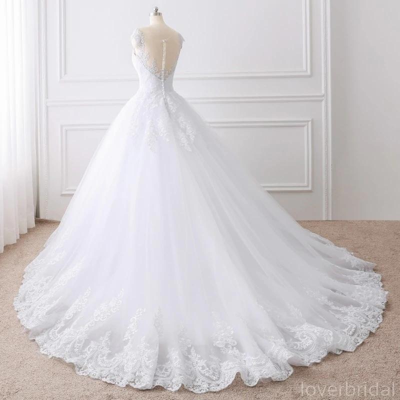 Cap Sleeves White Scoop Lace Wedding Dresses Online, Cheap Bridal Dresses, WD509