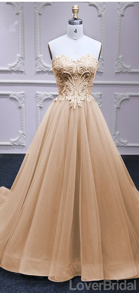 Champagne A-line Sweetheart Cheap Long Prom Dresses Online,12646