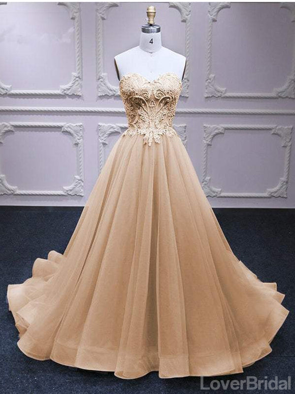 Champagne A-line Sweetheart Cheap Long Prom Dresses Online,12646